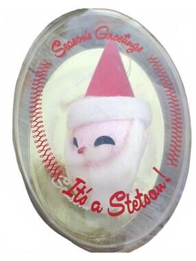 1950s Stetson hat Christmas ornament, Atomic Age Santa Claus hatbox container